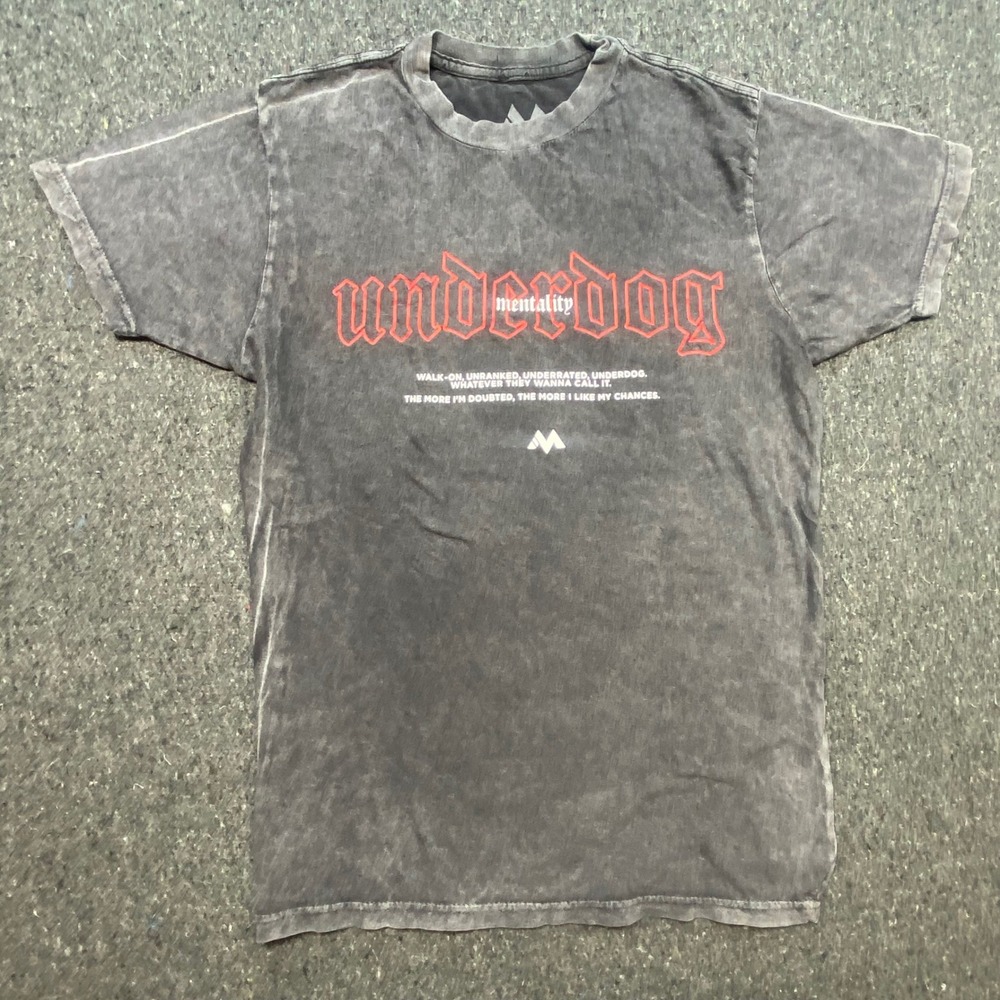 Mentality Underdog T Shirt S Mens Gray Streetwear Acid Wash Graphic Tee‎